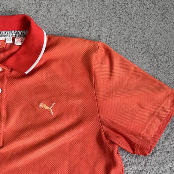 PUMA Polo Shirt Mens Medium Orange Stripes Cool Cell Golf Sport Lifestyle - Picture 7 of 16